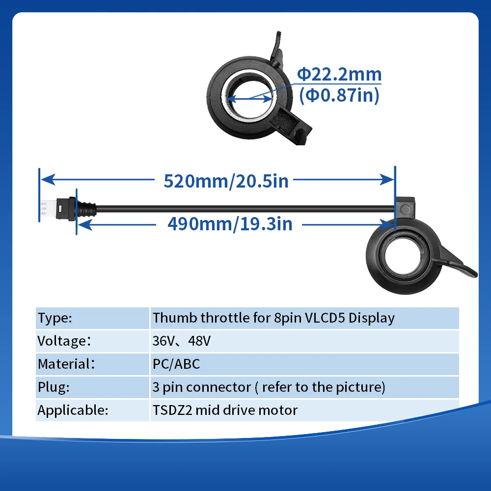 TongSheng Thumb Throttle Accelerator for VLCD5 Display 36V/48V tsdz2 Mid Drive Motor Ebike Conversion Kit