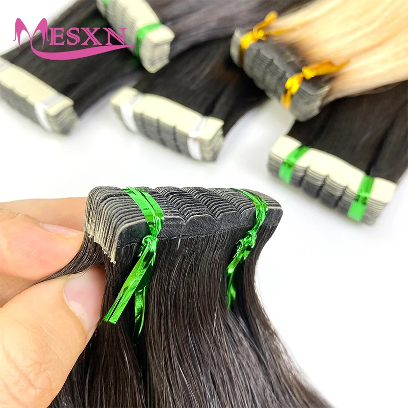 MESXN Mini Tape In Hair Extensions 100% Human Hair Real Natural Hair Tape Brown Blonde Can Be Permed And Dyed For Salon