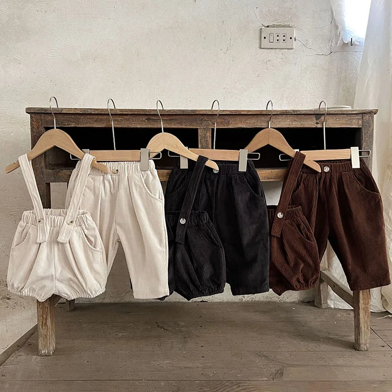 2024 New Spring Korean Style Infant Baby Girls Boys Pants Solid Color Corduroy Toddler Baby Girl Boys Trousers Children Clothes