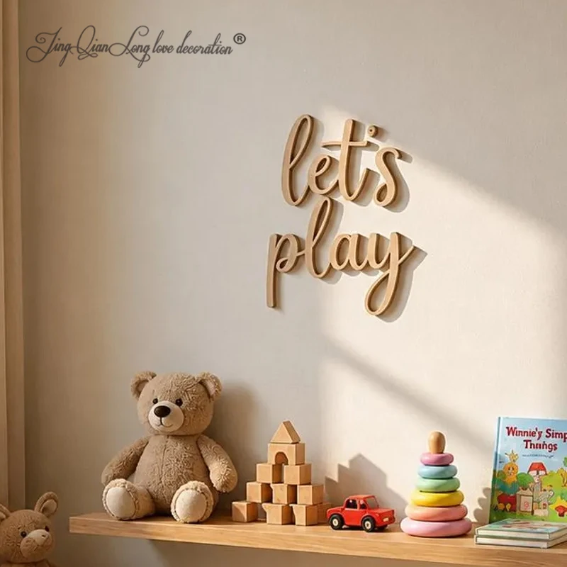 Personalised Nursery Name Sign  Custom Let's Play Wooden Wall Sign – Playroom Decor – Plywood Nursery Wall Art – Kids Room Quot