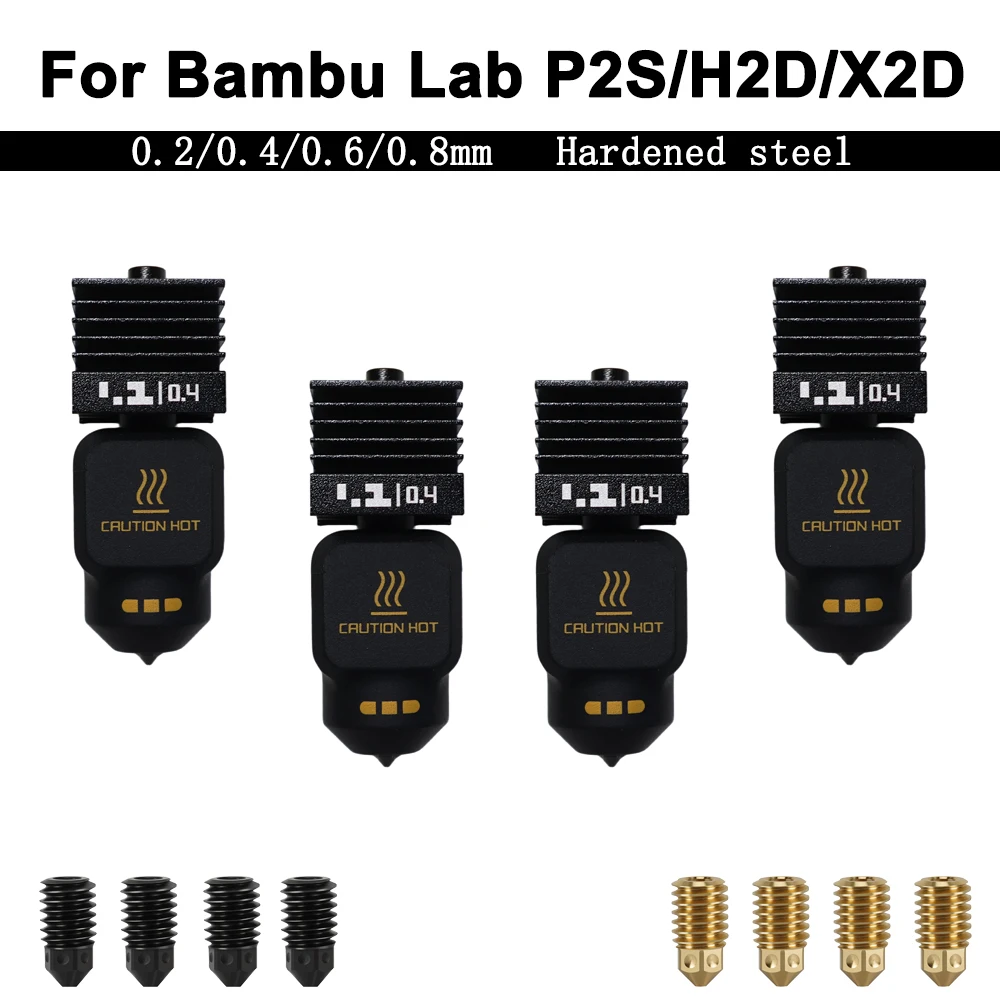 

Hotend for Bambu Lab H2D/X2D/P2S Hardened Steel Nozzle 0.2/0.4/0.6/0.8mm for Bambu 3D Printer Extruder