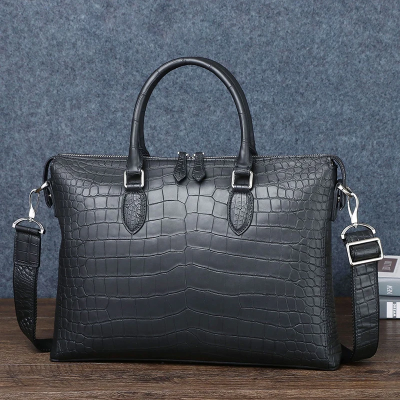 

Crocodile Pattern Briefcase for Men, Versatile One Shoulder, Diagonal Straddle Bag, Genuine Leather, Luxurious Handbag, New