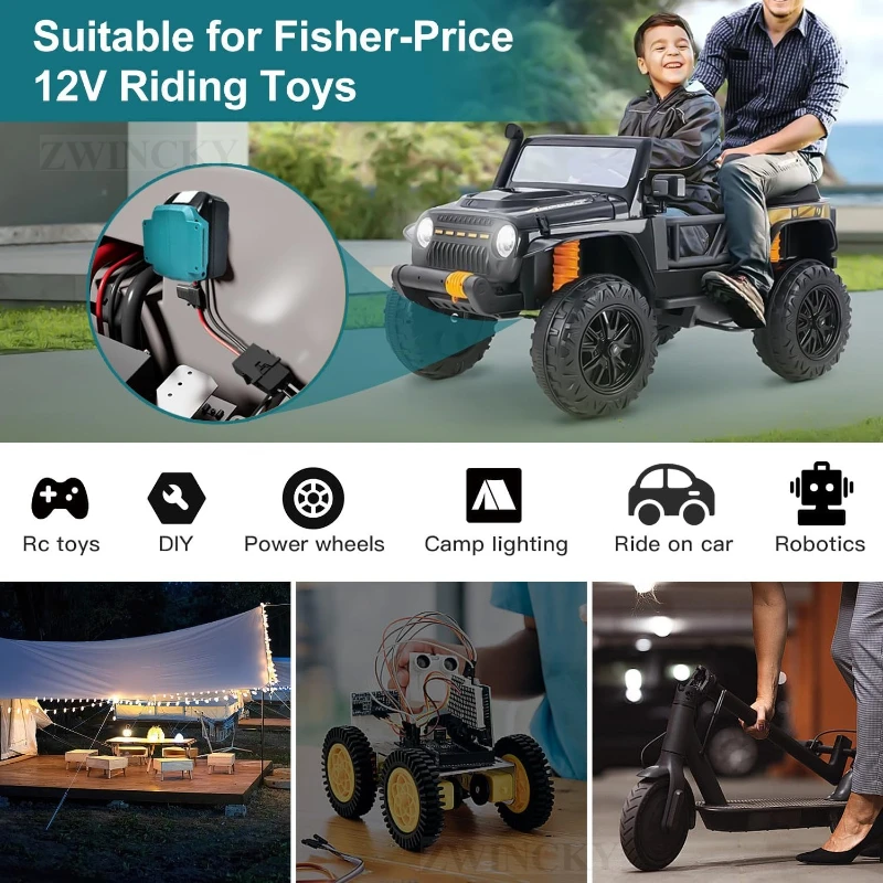 عجلة محول الطاقة لبطارية ماكيتا 18 فولت LXT مع موصل تسخير الأسلاك وحامل الصمامات لـ Peg-Perego/Fisher-Price 12 فولت