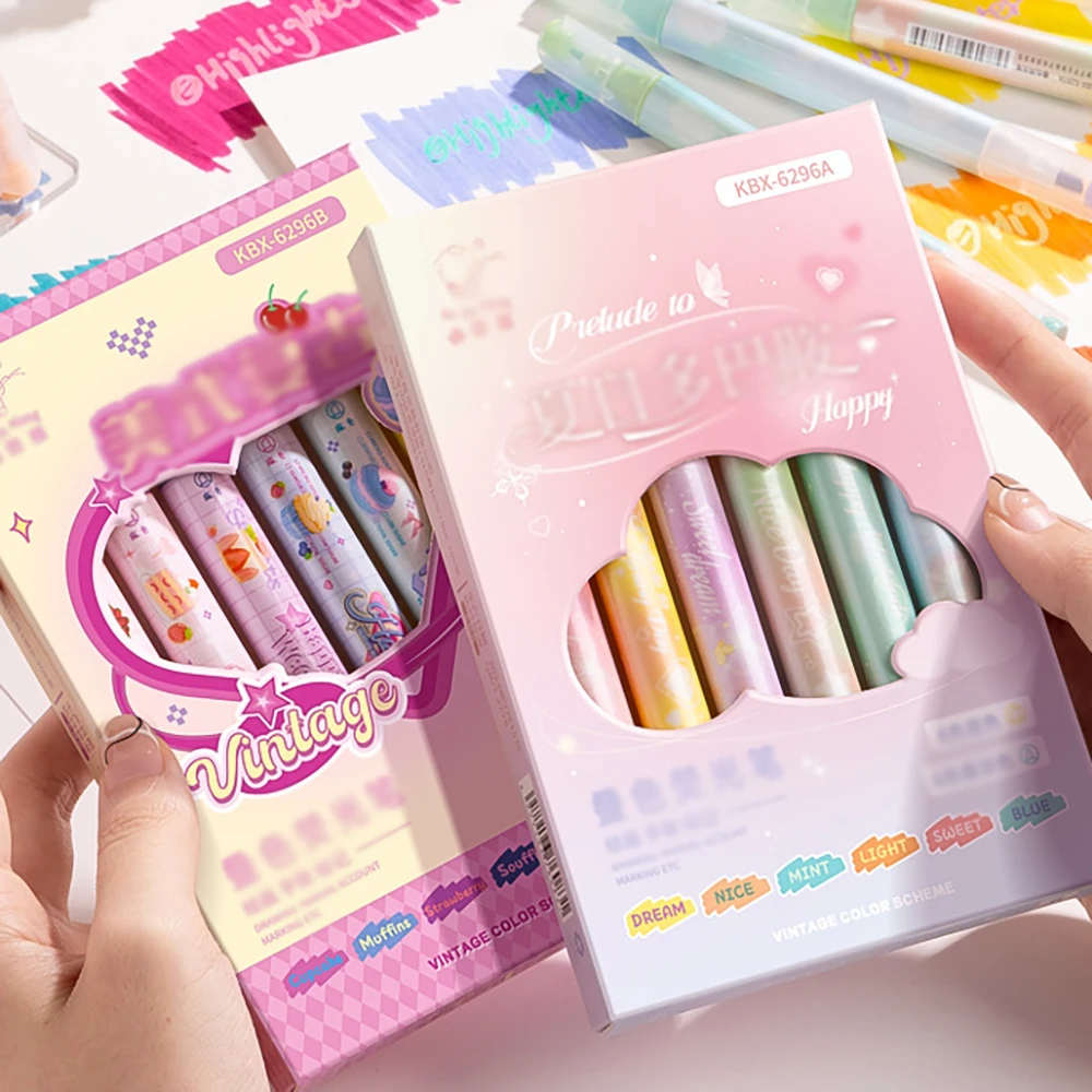 6 قطع من أقلام الفلورسنت ذات الرأس المزدوج مع ألوان متداخلة، تستخدم الطلاب سعة كبيرة لعلامة النقاط الرئيسية بقلم محمول #2