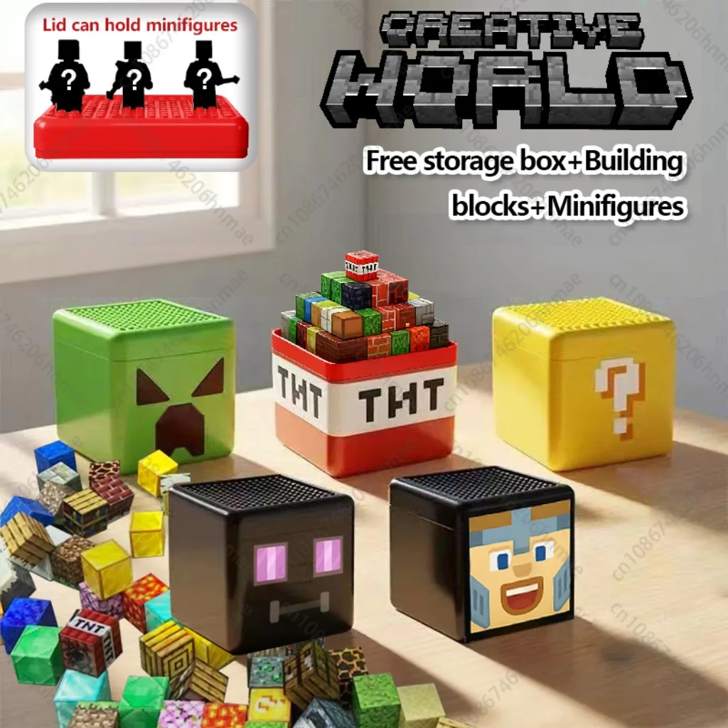 Blocs de construction magnétiques boîte de rangement ensemble couvercle peut contenir des figurines aimant Cube brique Pixel style modèle plaque de base jouets garçon enfant cadeau