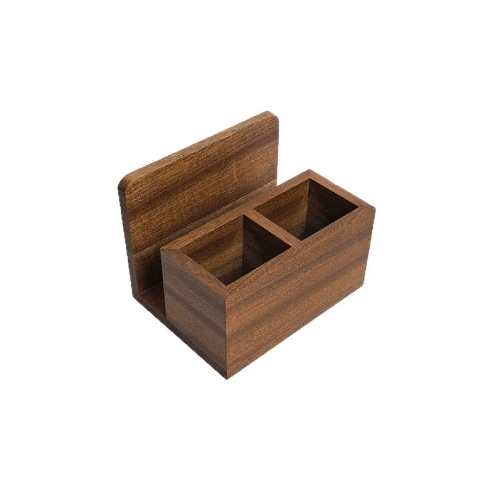 Premium Ebony Wood Tissue Organizer Cutlery Holder Box Tableware Storage Tray For Cafeteria Restaurant Table Decor