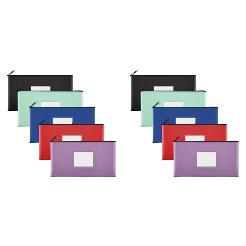 

XB-10-Pack Банковские депозитные сумки для денег на молнии, сумки из искусственной кожи, сумки-кошельки с этикеткой, для монет, косметика A