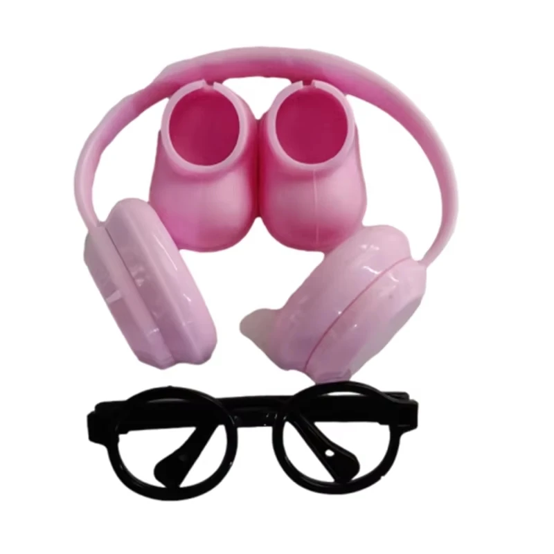 

17cm Labubu Doll Accessories Set Pink Headphones Shoes Black Glasses Outfit Fashion Plush Doll Decoration DIY Kid Gift