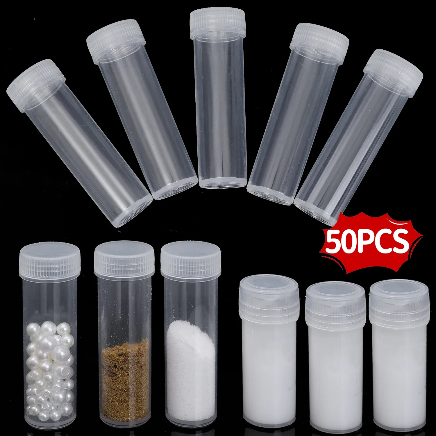 ミニクリアプラスチックボトル 5/7ML 試験管 収納バイアル 蓋付きジャー ビーズ パウダー 錠剤 液体容器 トラベルボトル