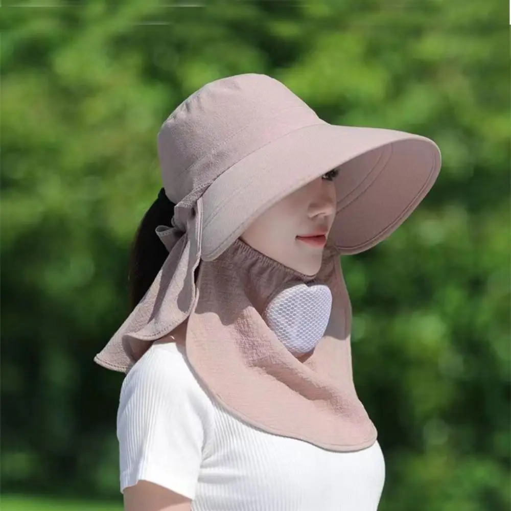 Sun Protection Women Sun Hat Neckline Mask Wide Brim Sunscreen Bucket Hat Fishing Cap Face Mask Tea Picking Hat Farm Work