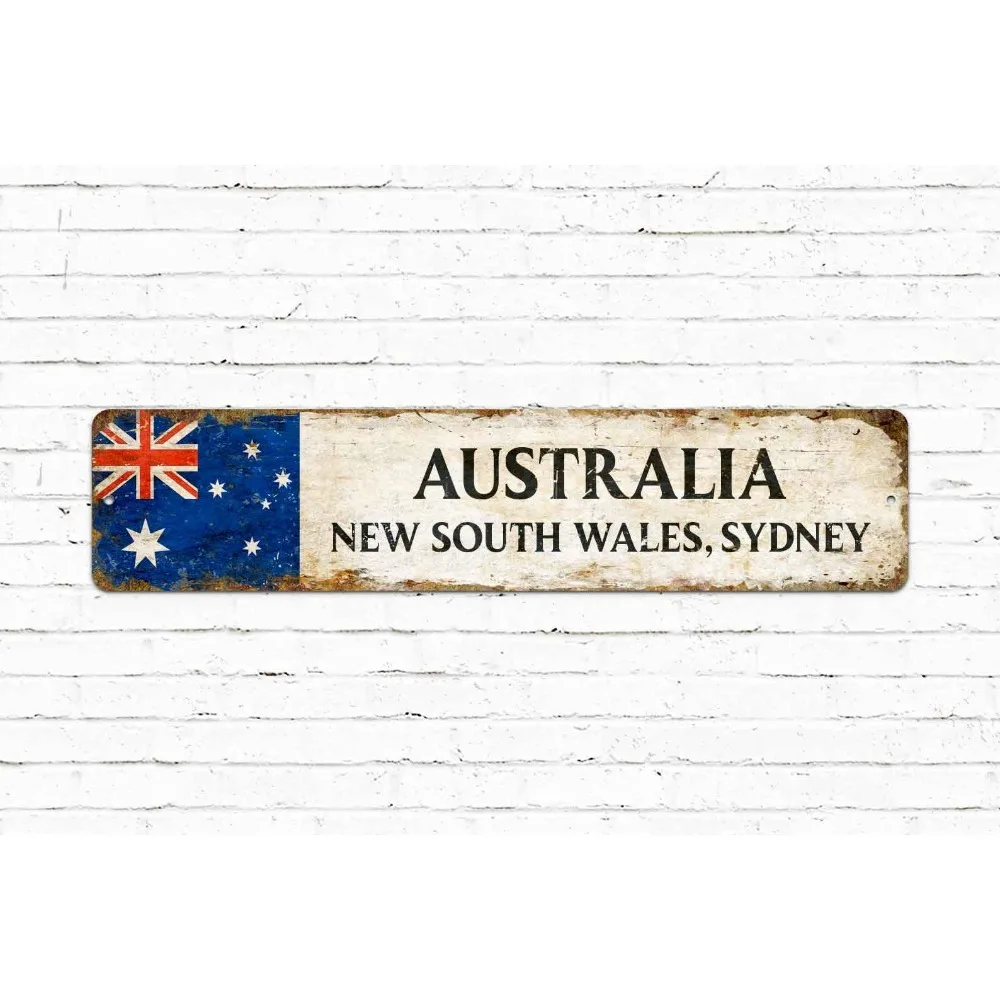 CIFbuy Personalized Text Long Metal Sign, Vintage Australia Flag Wall Ornament (Only For Decoration)