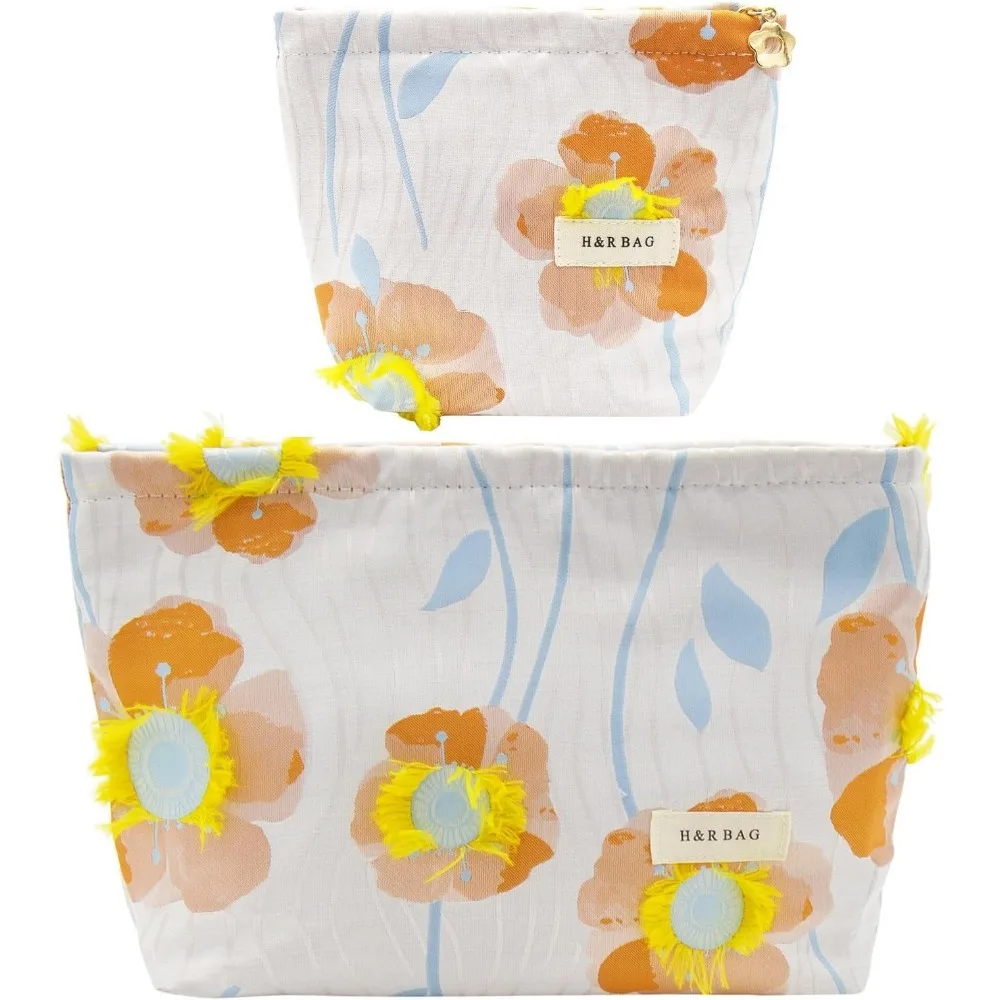 

2 Pcs Makeup Bags, Large Cosmetic Bag Travel Toiletry Bag Organizer for Women, Embroidery Craft