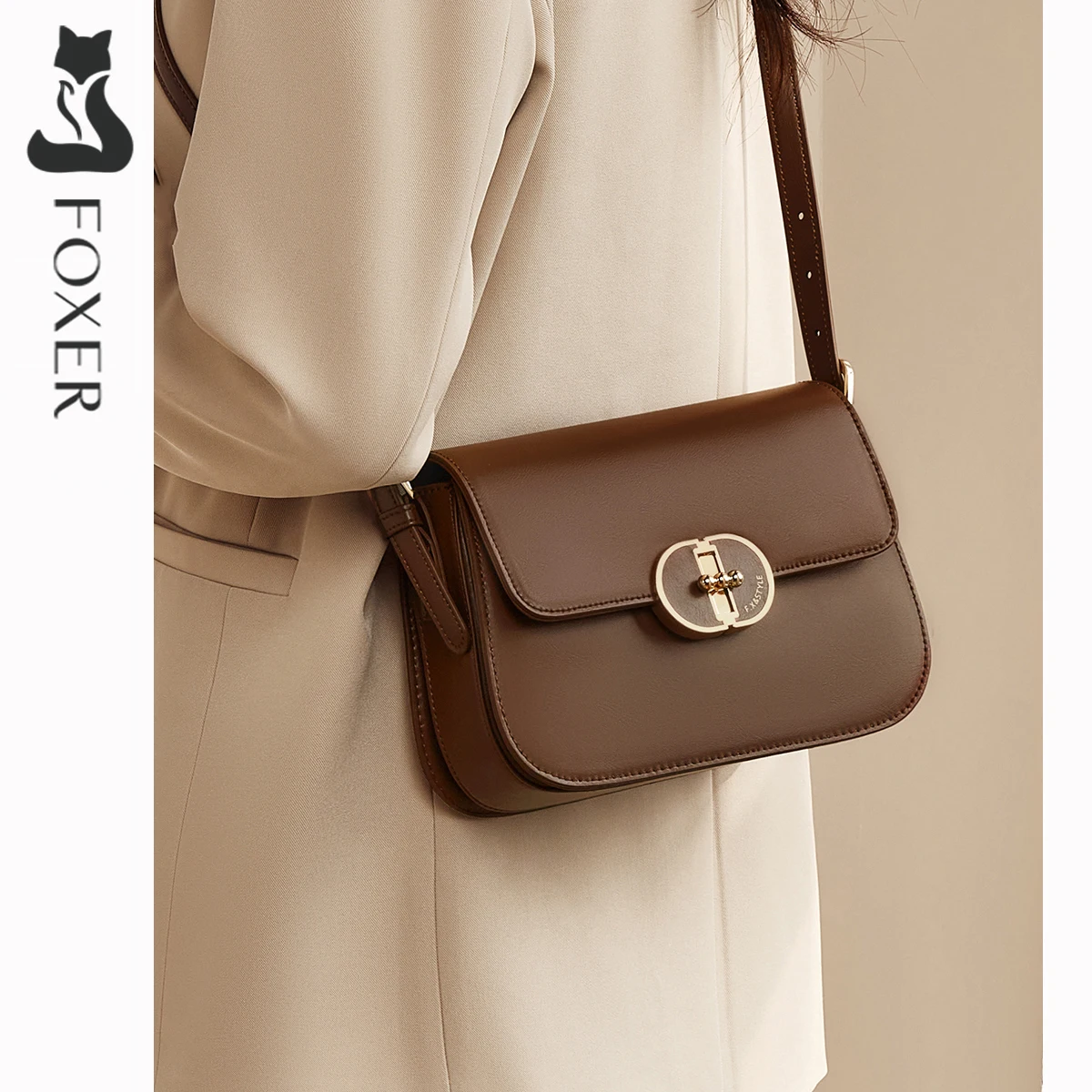 

FOXER Brand Split Leather Women's Shoulder Bag 2025 New Luxury Design Female Retro Crossbody Purse Gift for Mom