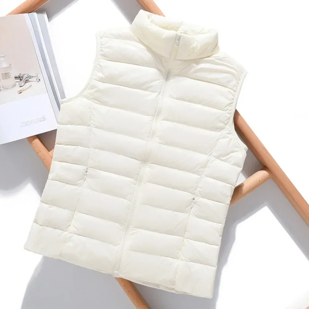 Autumn Winter Women\'s Lightweight Down Vest 2023 90% White Duck Down Coat Vest Ultra Light Thin Sleeveless Slim Puffer Jacket