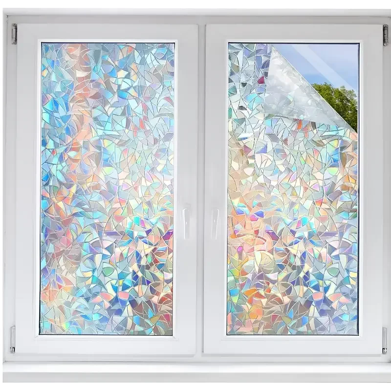 3D Decal Window Privacy Film Static Sticker Vinyl Window Sticker Rainbow Window Film for Control UV Protection Peel and Stick