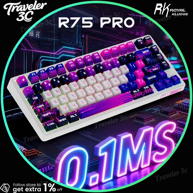 

RK R75Pro Customized Magnetic Switch Gaming Keyboard Multifunction Multimedia 8K RT0.0005MM HIFI Sound Hot Swap Gasket Gift PC