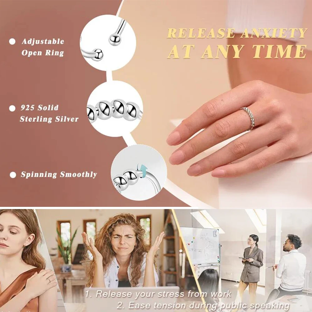 Lot De 9 Bagues Anti-stress Réglables – Perles Rotatives – Acier Titane – Cadeau Anxiété – Femme Et Homme