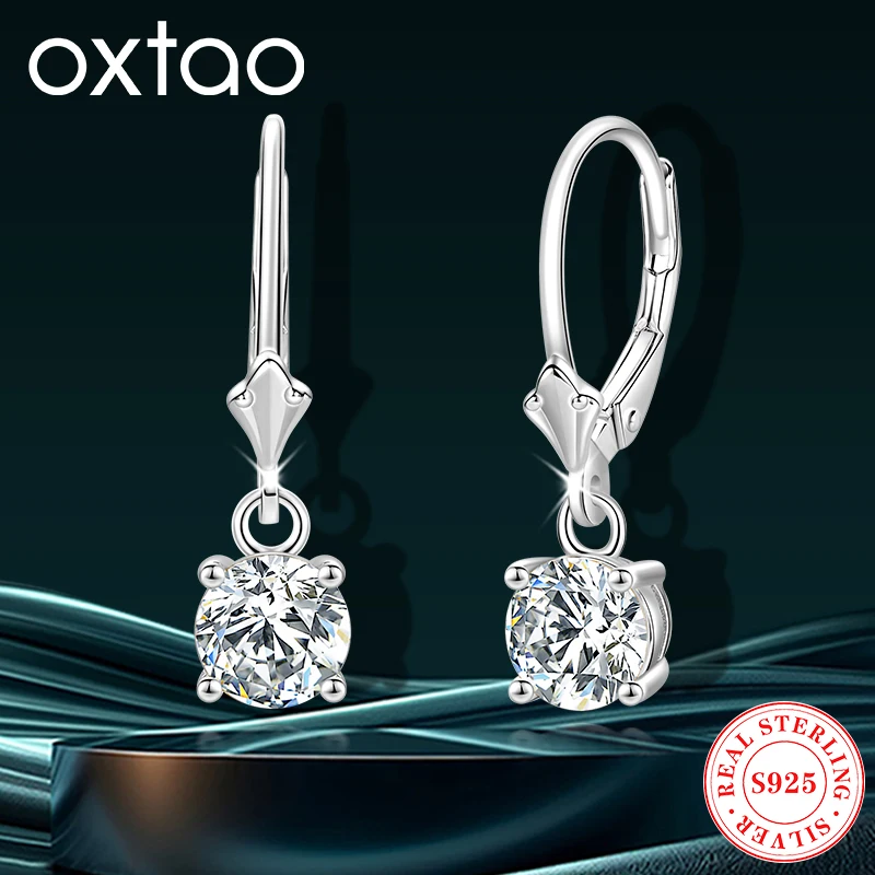 

OXTAO 6,5 мм длинные висячие серьги D VVSI с муассанитом, серьги-кольца из настоящего стерлингового серебра 925 пробы, свадебные изысканные элегантные ювелирные изделия, подарок