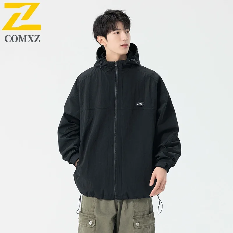 

COMXZ 2025 Мужская и женская повседневная куртка с капюшоном для пар, осенняя модная свободная универсальная легкая водонепроницаемая куртка