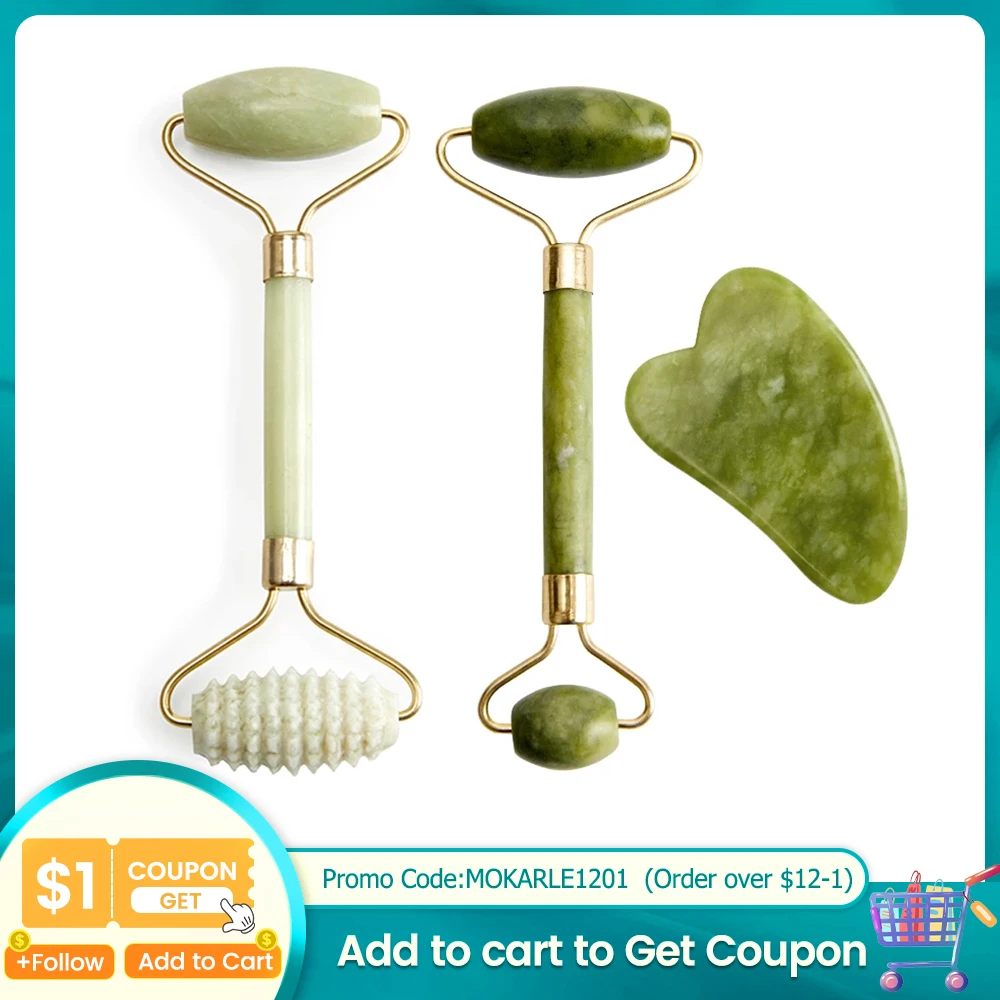 Natural Jade Roller Set Gua Sha Scraper Board Massager For Face Gouache Scraper Face Skin Lifting Wrinkle Remove Beauty Care