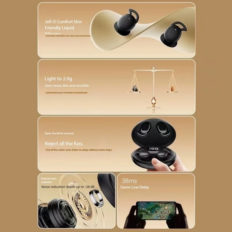 New Bluetooth 5.3 Wireless Earphones Small Earbuds Sleeping Sport Invisible Headphones Bass Sound Quality Headset Sliding Cover