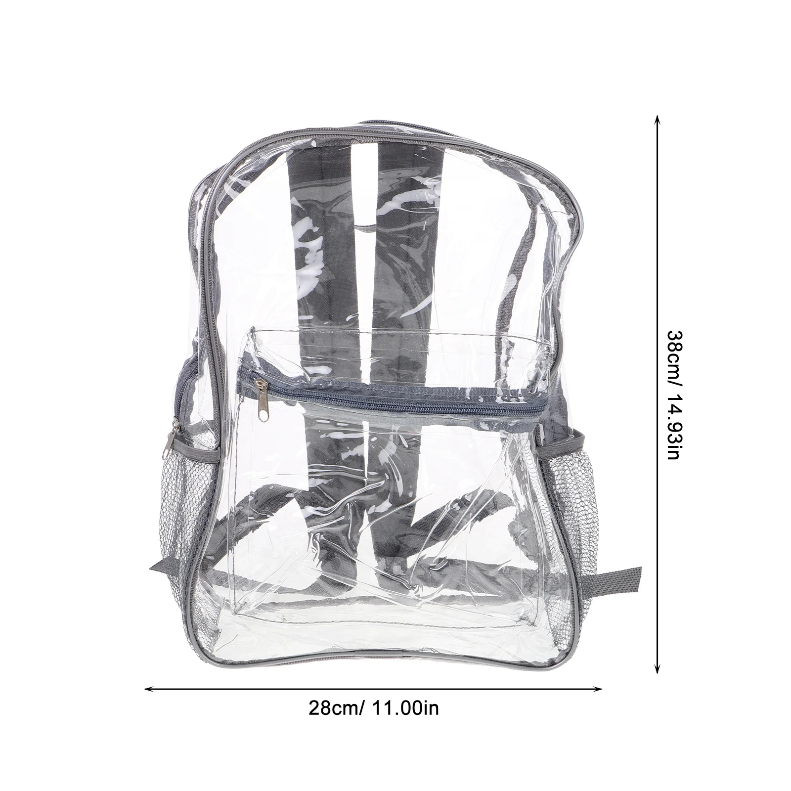 حقيبة ظهر شفافة مقاومة للماء من مادة PVC حقيبة مدرسية شفافة ذات سعة كبيرة وأشرطة قابلة للتعديل رمادي فاتح أنيق شفاف من خلال حقيبة الكتب