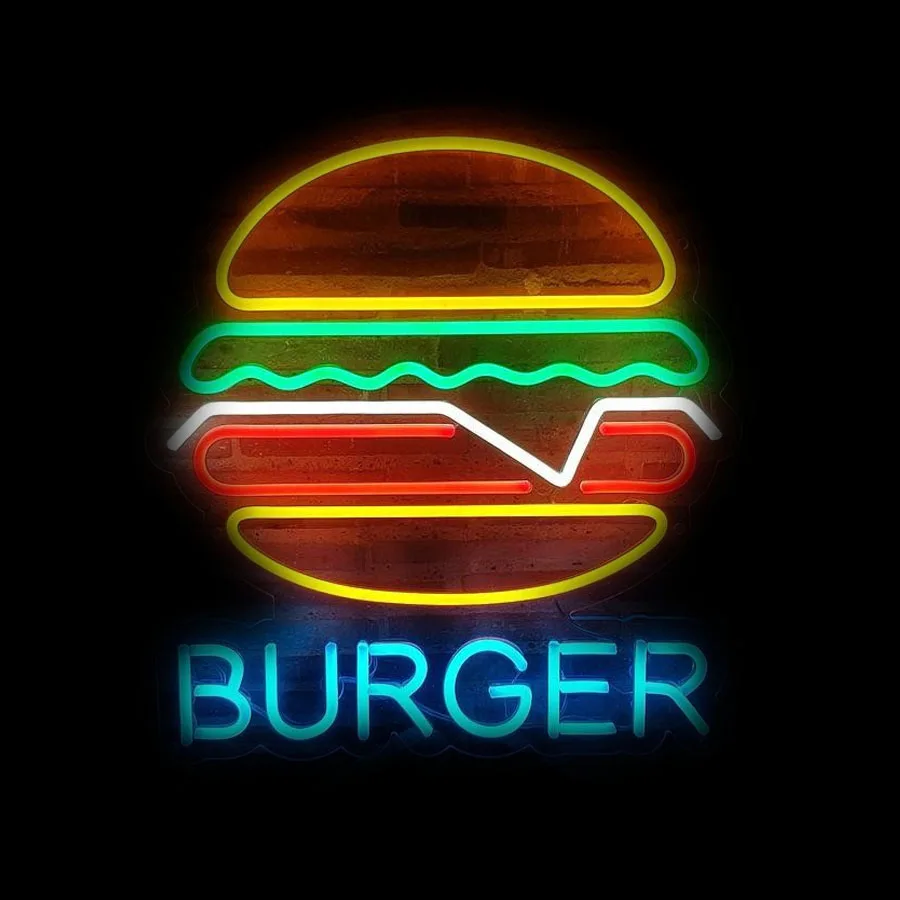 

Neon Sign Light Burger Neon Food Iconic Sign Glass Neon Acrylic Room Wall Decor Aesthetic Neon Lights Wall Lamp Shop Handcraft