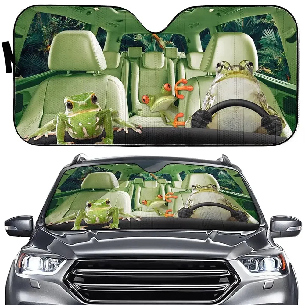 PASSE Frog Driver Anti-Sunlight Front Window Windshield Car Sunshade,Tropical Rainforest Auto Sun Cover,Animal Automotive Sunsha