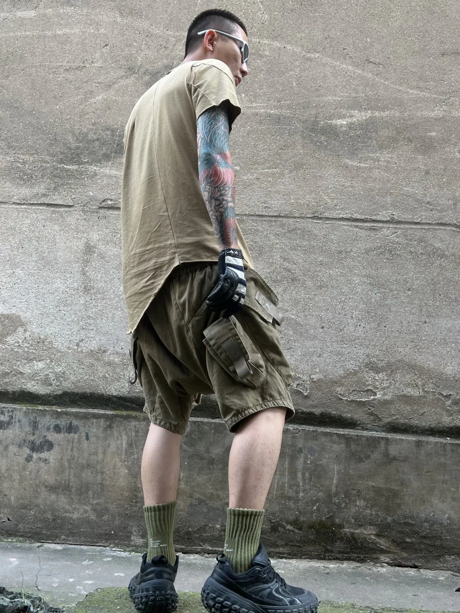 Ropa de trabajo informal funcional para hombre, pantalones cortos con bolsillos tridimensionales, ropa de abrigo holgada de cintura media para verano