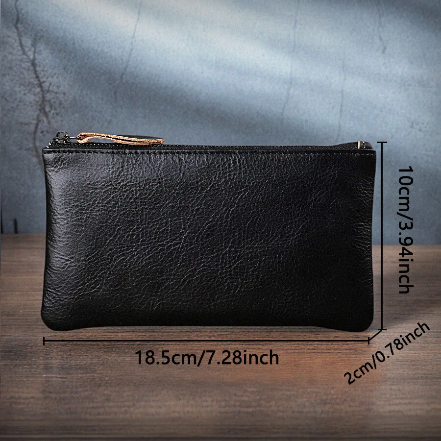 Men's and Women's 6-inch Mobile Phone Bag Zipper Long Design Large Capacity Fashionable and Casual Top Layer Cowhide Clutch Bag