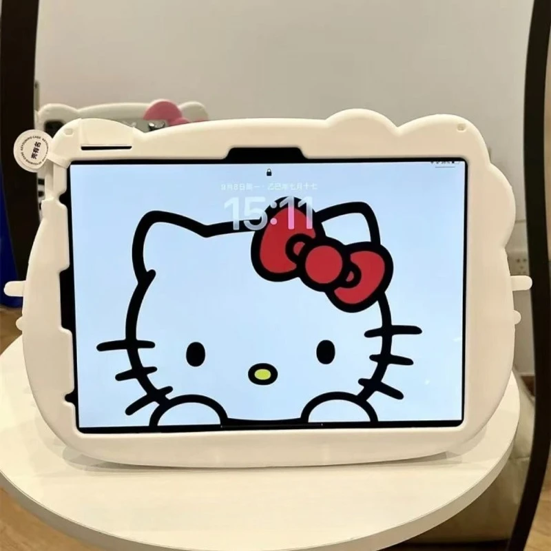 

Anime Sanrio Hello Kitty Cute Big Face Cartoon Kawaii Silicone Case for IPad Air with Pencil Holder Anti‑Fall Protective Cover