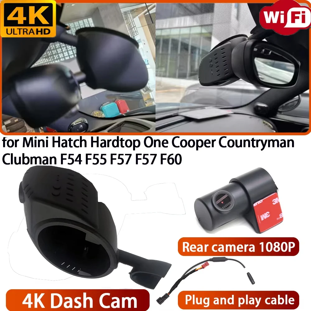for Mini Hatch Hardtop One Cooper Countryman Clubman F54 F55 F57 F57 F60 Video Recorder 4K Lens DVR Dash Cam Wifi Camera