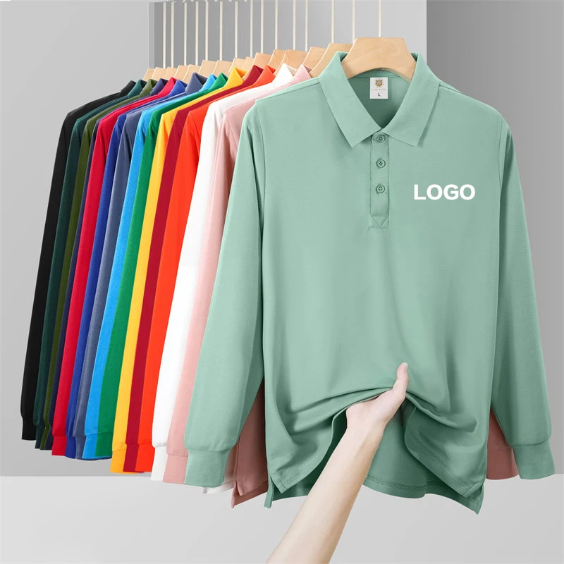 Solid Color Lapel Long Sleeved Polo Shirt Custom Pattern LOGO Hotel Restaurant Milk Tea Hot Pot Restaurant Team Workwear