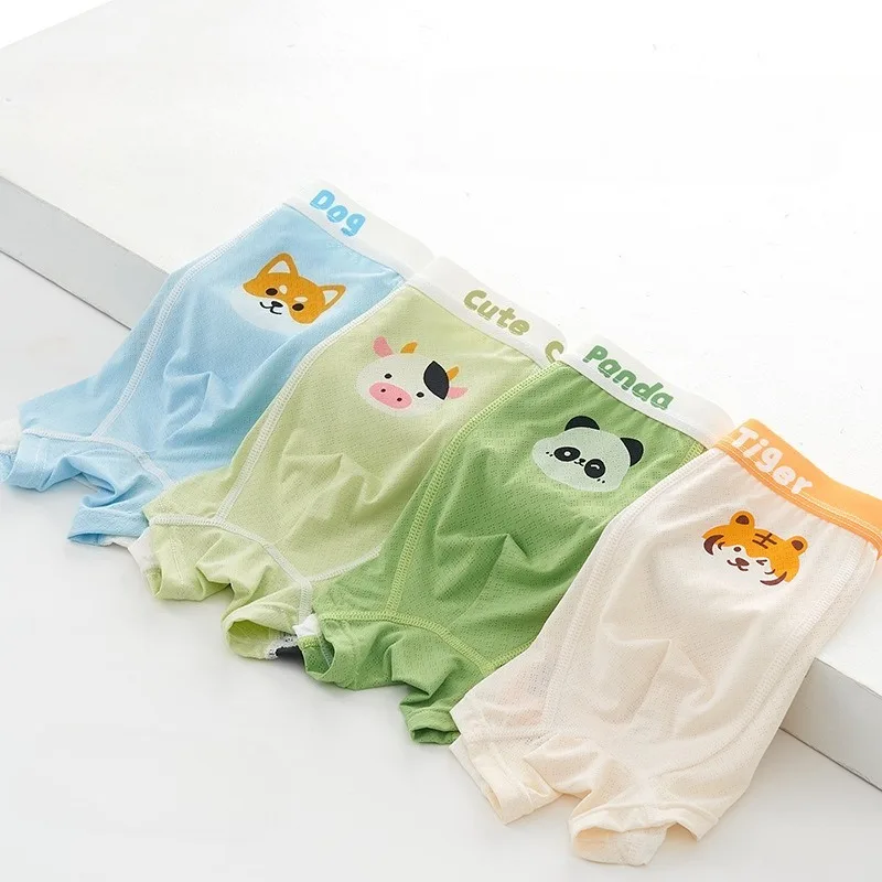 

4PCS Kids Summer Cool Mesh Breathable Underwears for Boys Soft Antibacterial Panties 3+y Young Child Cute Cartoon Print Knickers