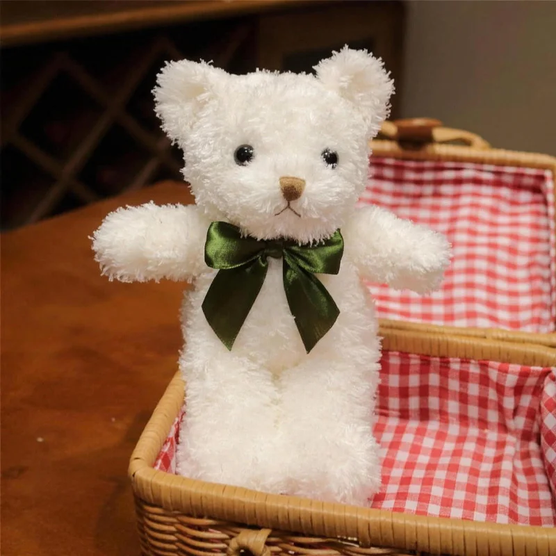 Pluszowe misie z kręconą wstążką, 25 cm, miękkie, przyjazne dla skóry, idealne do spania, wykwintne lalki zwierząt, urocze ozdoby, prezenty dla przyjaciół.