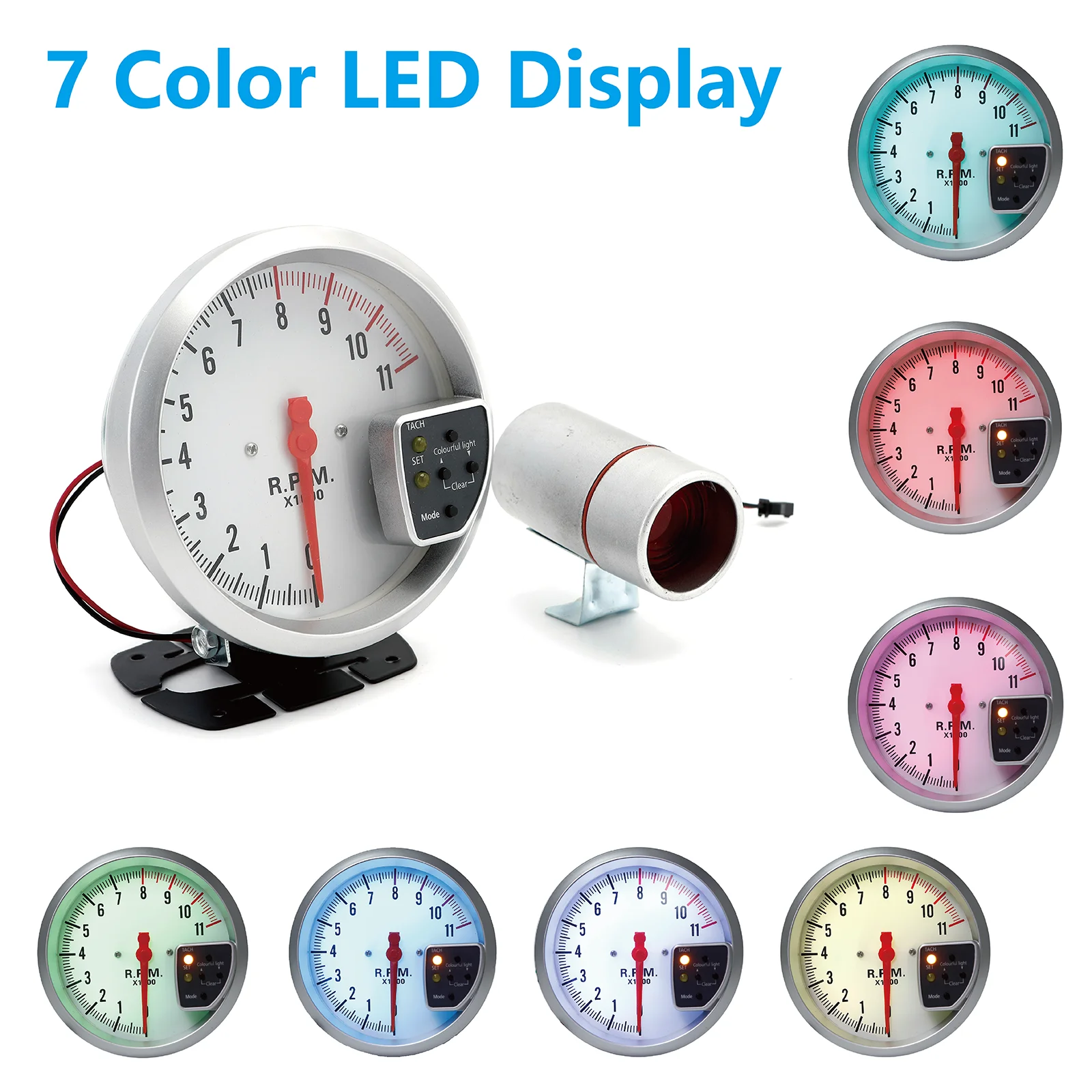 Car RPM Gauge with 7 Color Backlight 5 Inch Tachometer 11000 RPM High-Performance Tacho Meter shipping from US 4