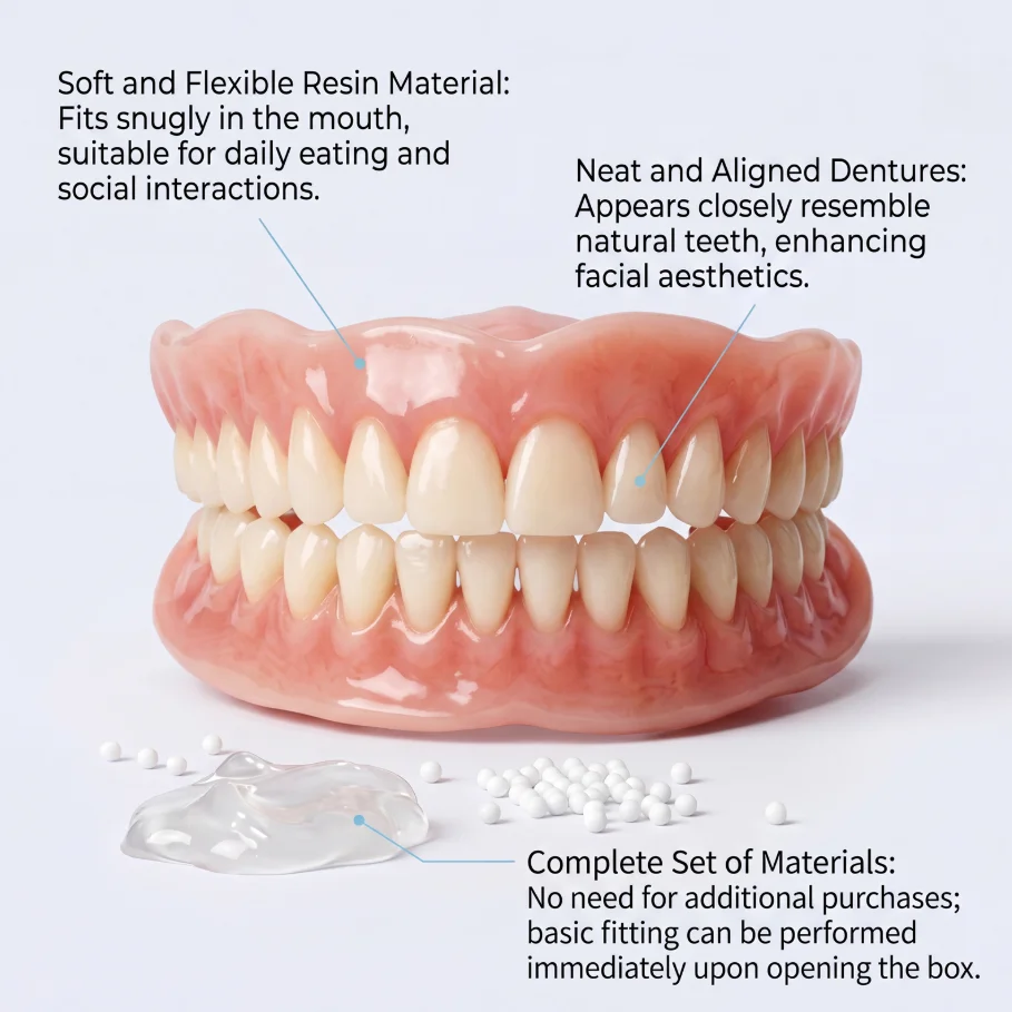 Premium Custom Upper & Lower Full Mouth Silicone Dentures, Lifelike Natural Teeth All-Day Comfort Boost Confidence & Oral Care