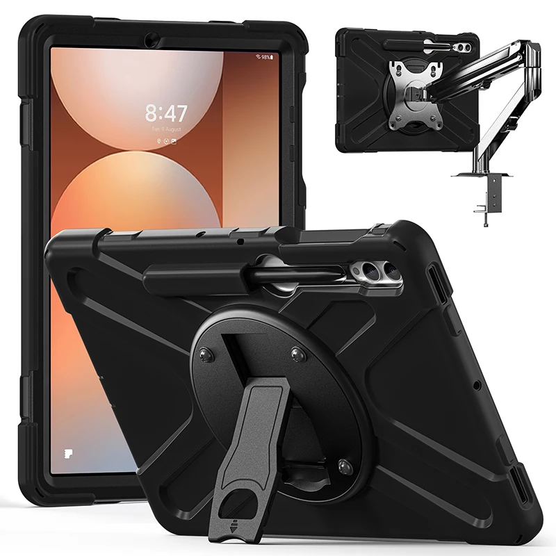 Case For Galaxy Tab S10 S9 S7 FE S8 Plus 12.4 X820 X610 X810 Tablet Case Kickstand 360 Rotation Disk with 4 Screw Hole Cover