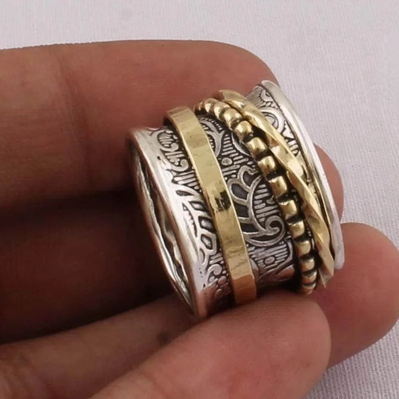 Vintage Antique  Silver Meditation Statement Spinner Ring Jewelry