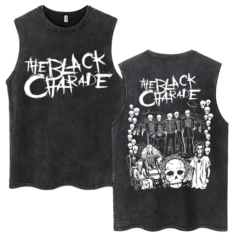 My Chemical Romance Band Washed Tank Tops Long Live The Black Parade Tour Harajuku T-shirt Men's Gothic Loose Sleeveless T Shirt