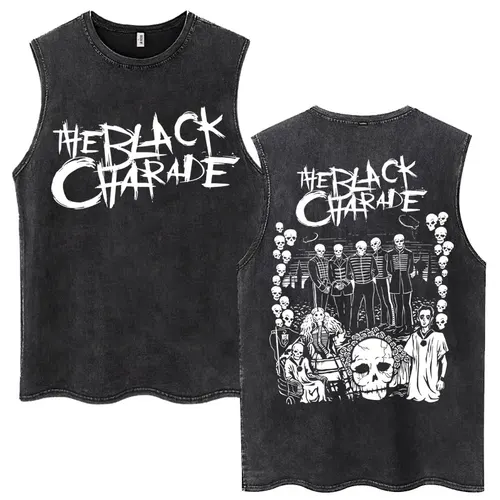 Imagen 2 del producto Camisetas sin mangas lavadas de My Chemical Romance Band Long Live The Black Parade Tour, camiseta Harajuku, camiseta gótica holgada sin mangas para hombre