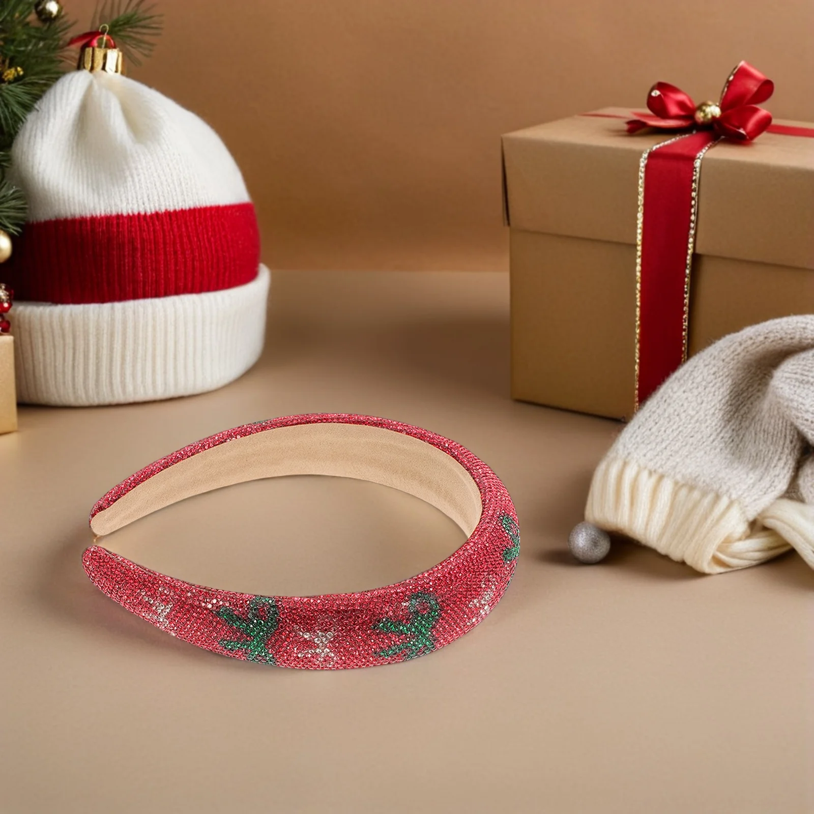 

Christmas Rhinestone Headband Wide Padded Crystal Baroque Sparkle Hairband Women Holiday Party Hairband Christmas Hair Hoop