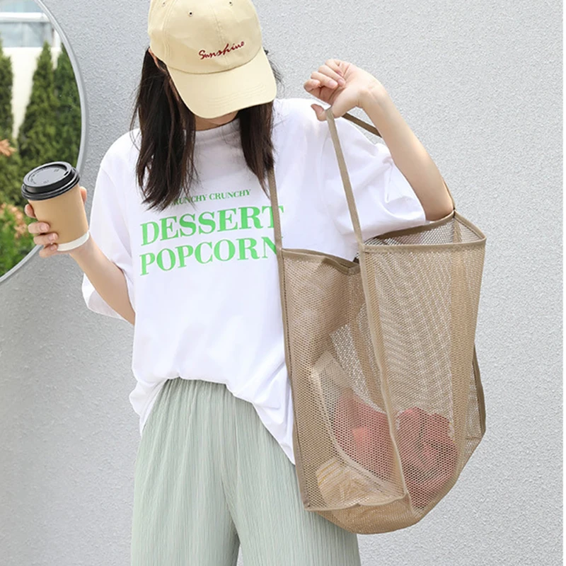 Summer New Mesh Totes Bag Hollow Out Large Capacity Shoulder Bags For Women Travel Beach Bag Student Bookbag Shopping Back