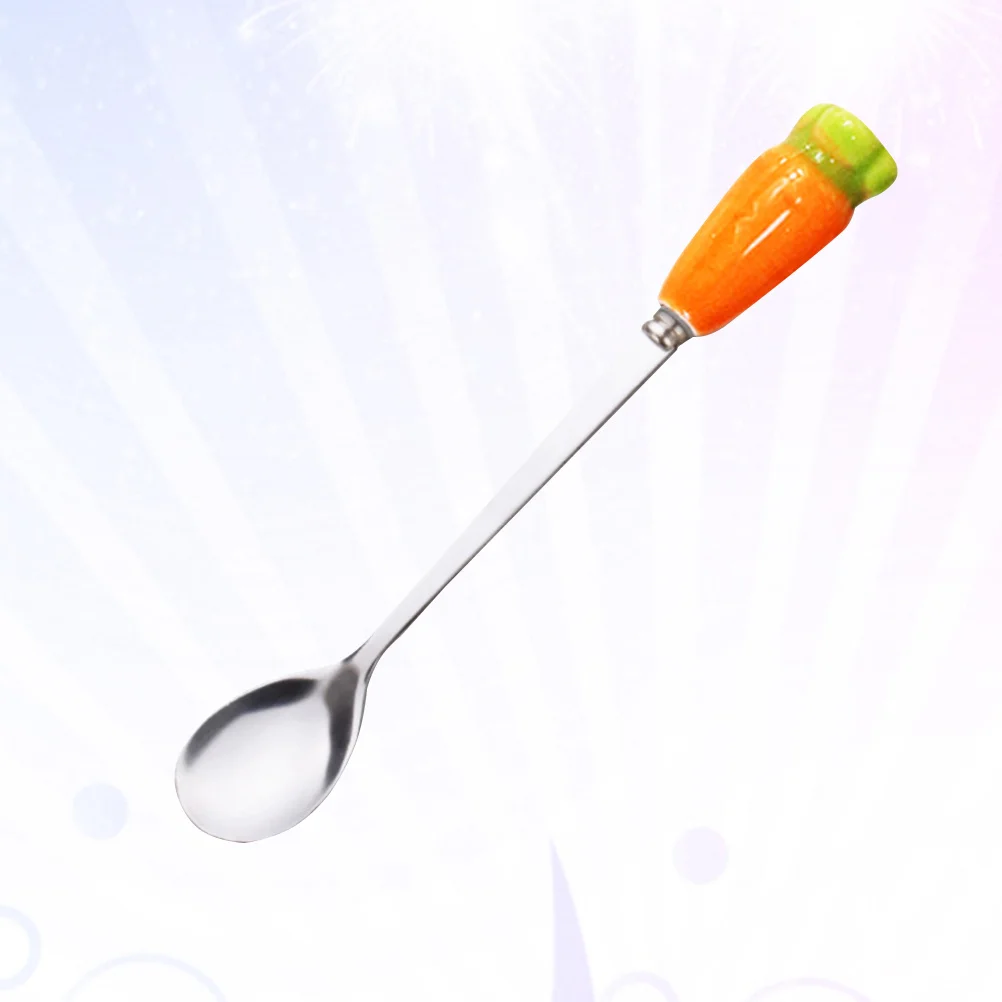 

Stainless Steel Coffee Spoon Long Handle Ceramic Radish Handle Stylish Dessert Stirring Serving Spoon Tableware Spoons