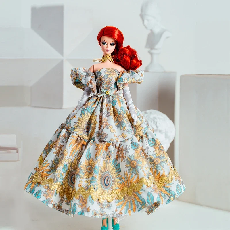 Sunflower dress / yellow flower gown + shoes / 1/6 Doll clothes suit Ornate outfit for 30cm Xinyi Fr2 ST PP BB Doll clothing