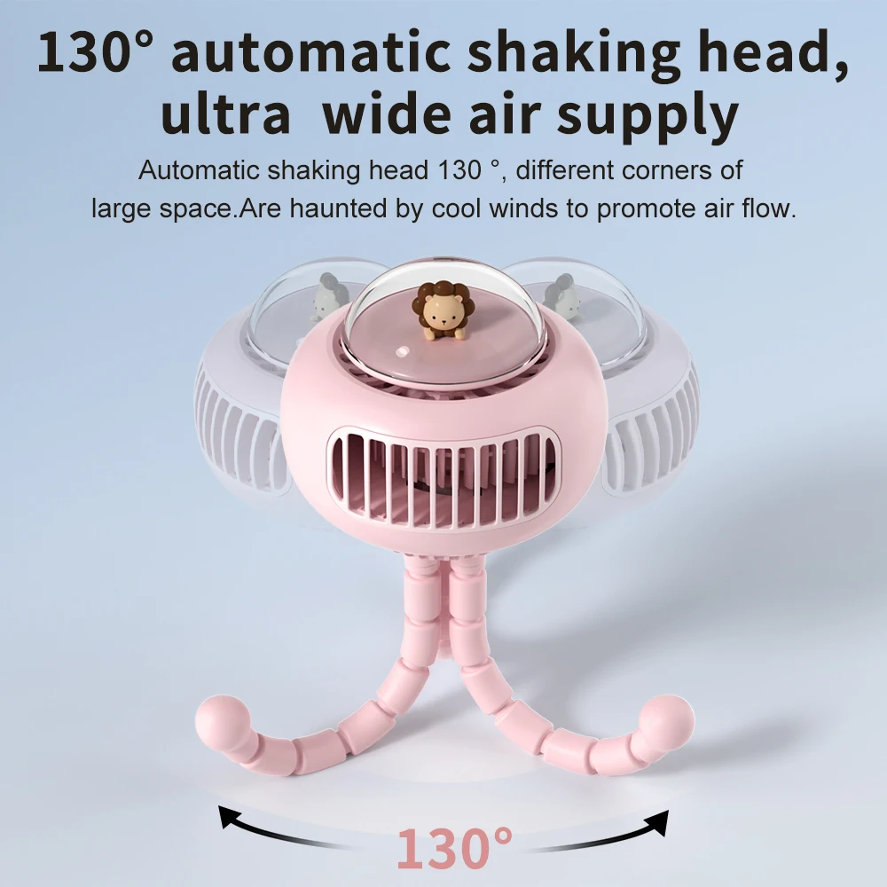 

（Big disount）Stroller Fan, 130° Auto Oscillating Fan, 3600mAh Battery Powered Portable Fan, 4-Position Flexible Tripod Clip-On F