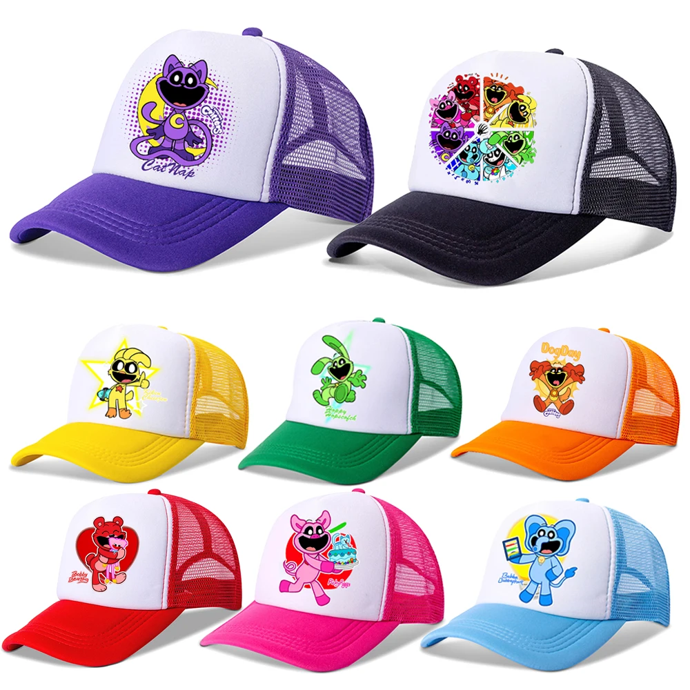 Smiling Critters Game Panel Trucker Hat for Adult Kids Summer Net Baseball Cap Men Women Blank Mesh Adjustable Sun Hat Visor