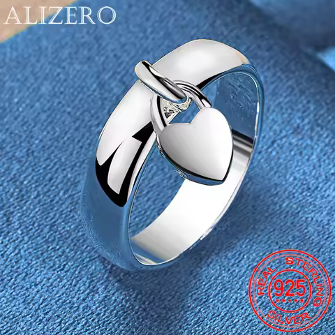 ALIZERO 925 Sterling Silver Ring Heart Lock Ring For Women Man Wedding Engagement Gifts Fashion Party Charm Jewelry
