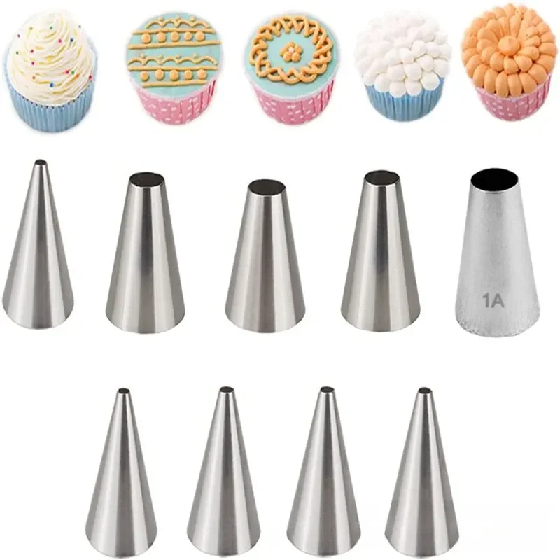 Essential High-Quality Professional Cake Decorating Kit - 9-Piece Stainless Steel Round Pastry Nozzles Set with Writing Cream Pi