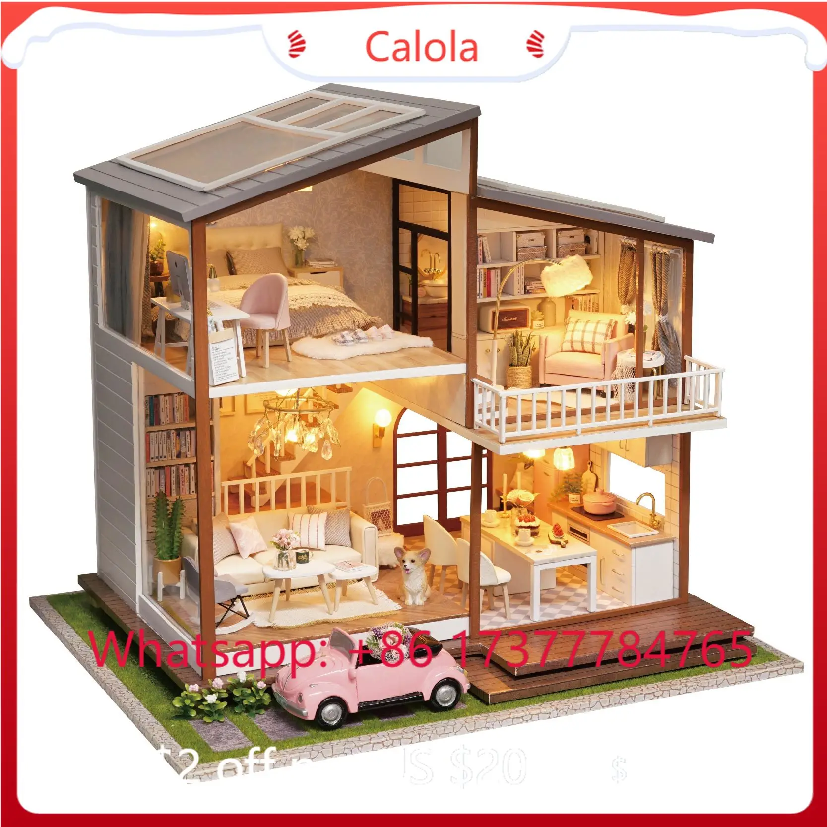 Large Slow Time DIY Wooden Doll House Assembled Model with LED Lights Music Adult Birthday Gift